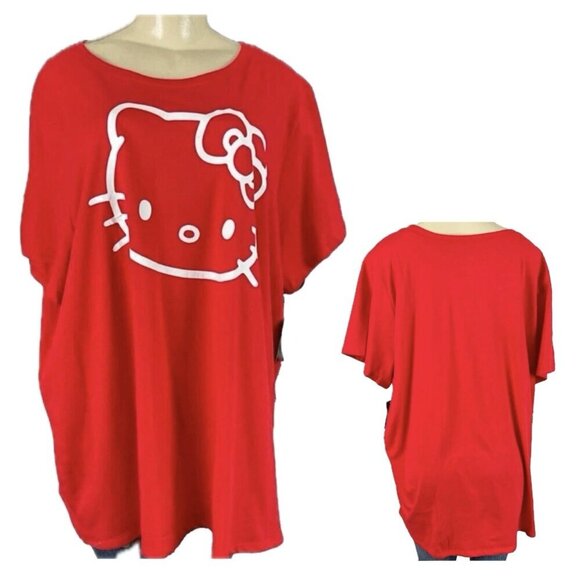 Hello Kitty +5 Red Crew Neck Head Shot Graphic Cotton Blend Short Sleeve T-Shirt - Picture 1 of 6